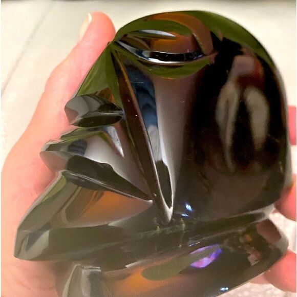 VINTAGE CARVED AZTEC MAYAB BLACK SHEEN OBSIDIAN SCULPTURE FACE gold and silver - Picture 1 of 12